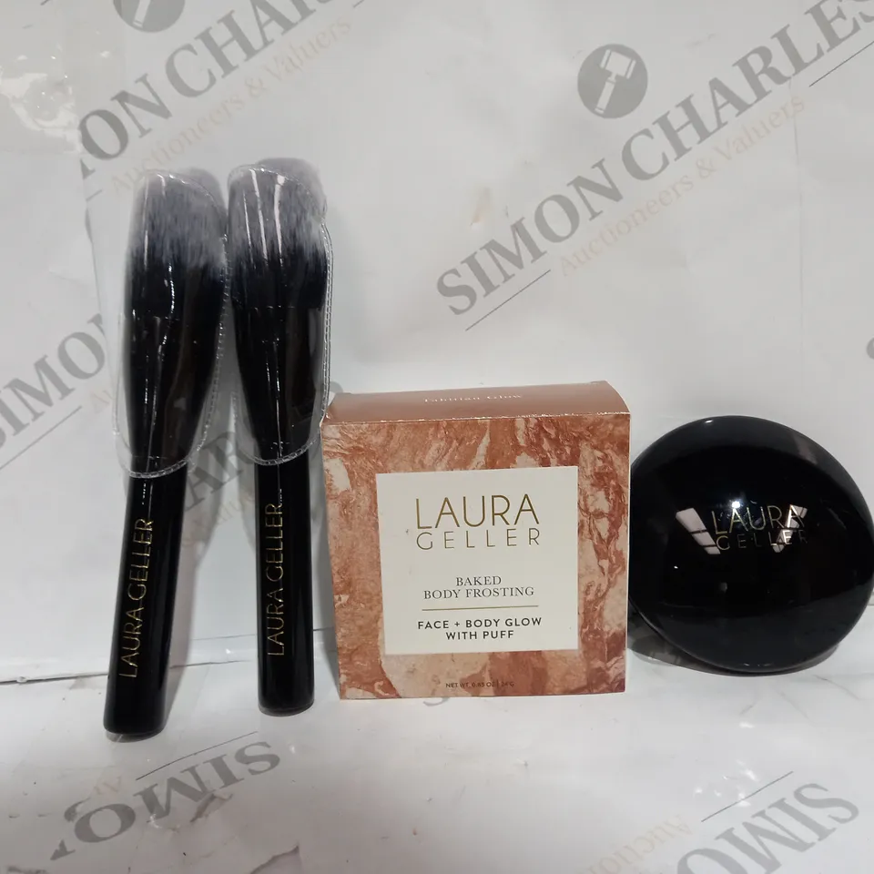 BOXED SET OF 2 LAURA CELLER BAKED BODY FROSTING & MAKEUP BRUSH
