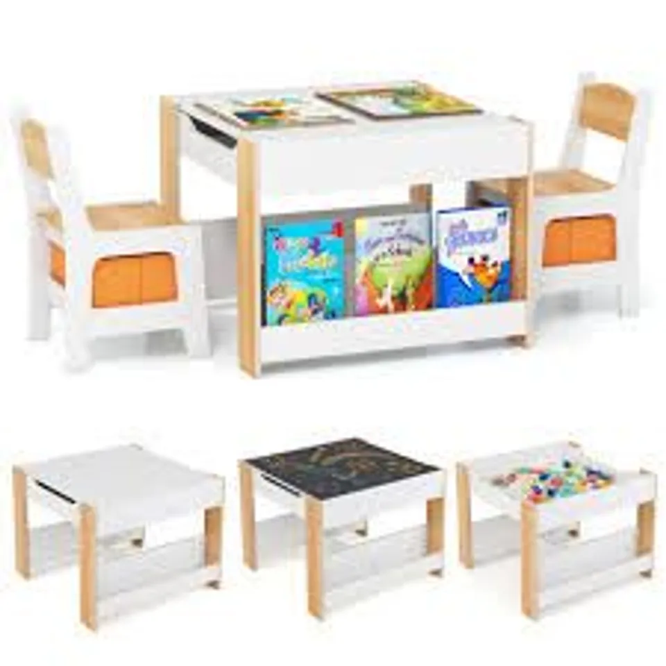 BOXED COSTWAY 4-IN-1 KIDS PLAY TABLE AND CHAIR SET - NATURAL 