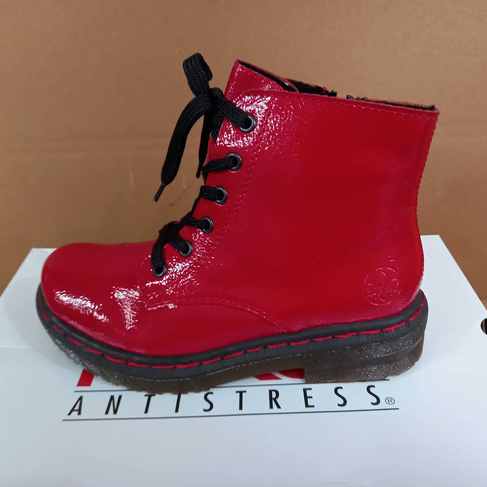 RIEKER LACE-UP ANKLE BOOTS-RED UK SIZE 4