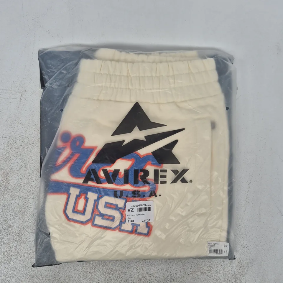 BAGGED AVIREX HAVEN JOG SHORTS IN ECRU SIZE LARGE