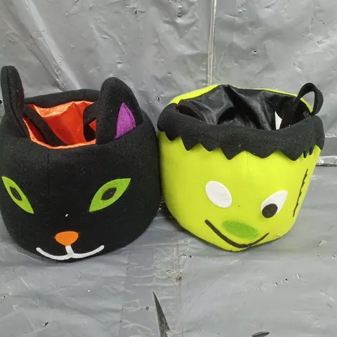 SET OF 2 HALLOWEEN TRICK OR TREAT BAGS - CAT AND FRANKENSTEIN 