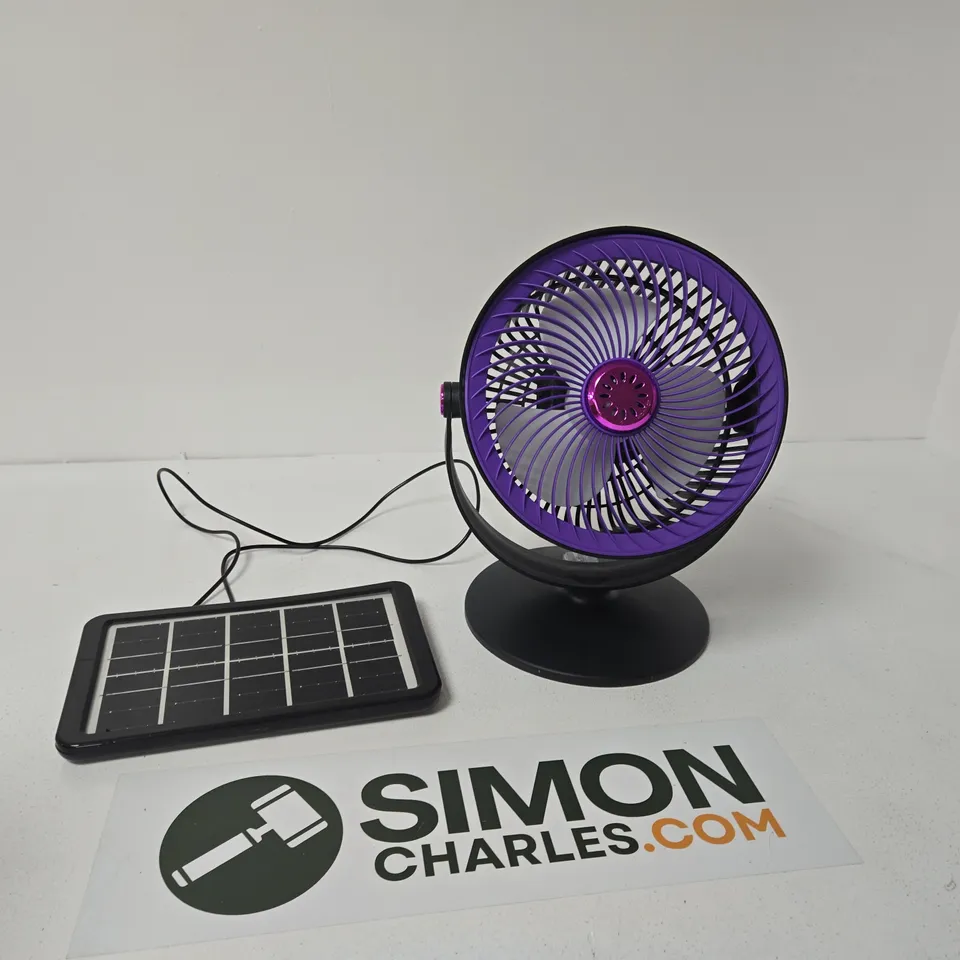 PURPLE DESK FAN WITH SOLAR PANEL – USB/SOLAR POWERED