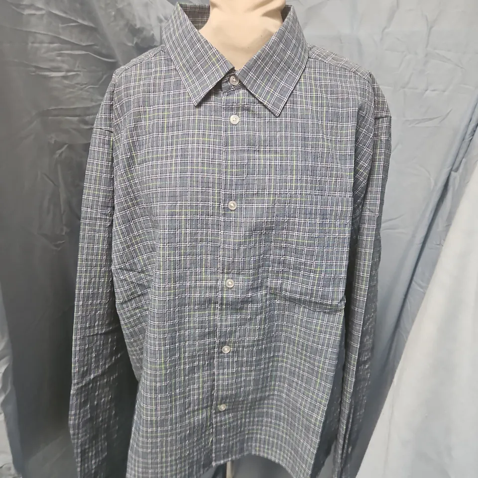 PERCIVAL BOXY CROPPED LONG SLEEVE SHIRT – COTTON, BLUE CHECK, XL