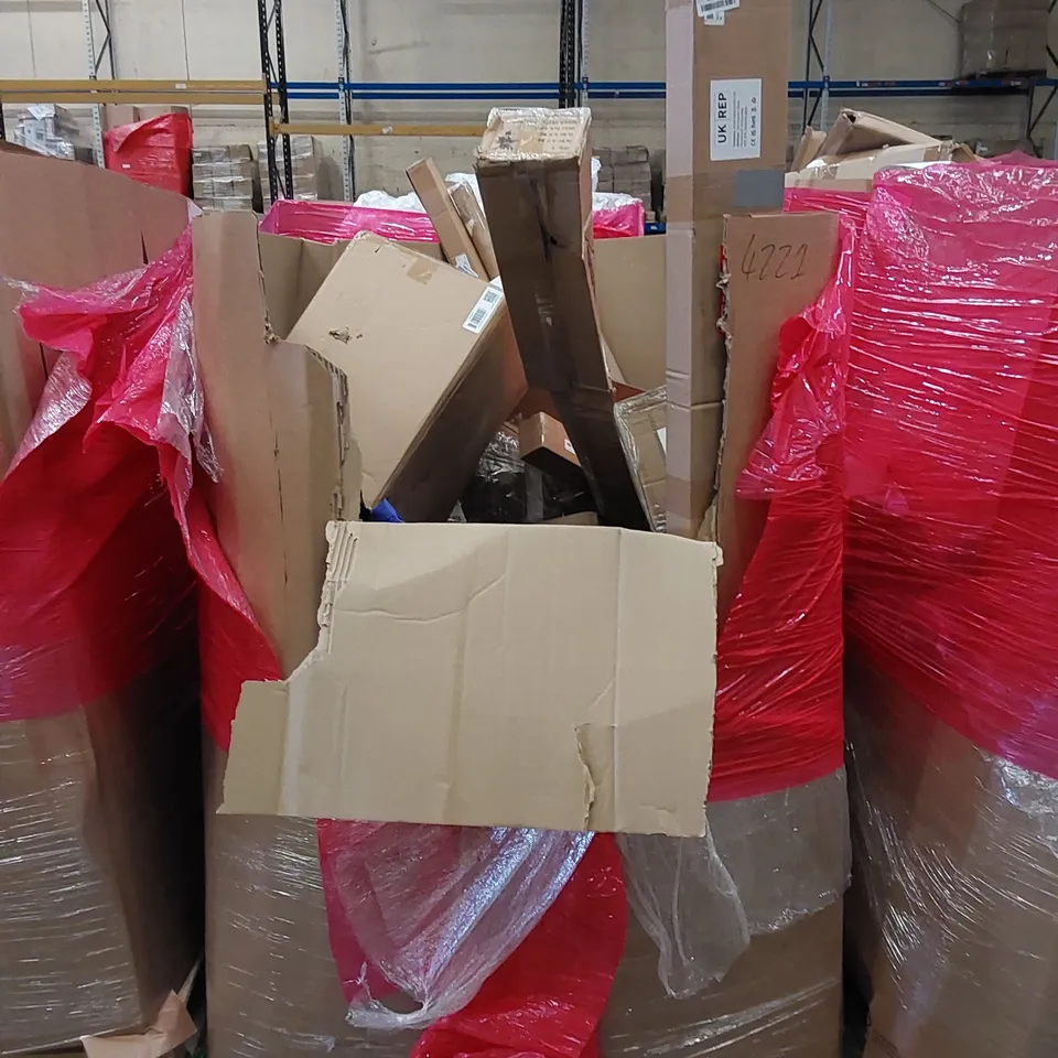 PALLET OF ASSORTED HOUSEHOLD ITEMS AND CONSUMER PRODUCTS. INCLUDES TOYS AND BOXED FURNITURE ETC 