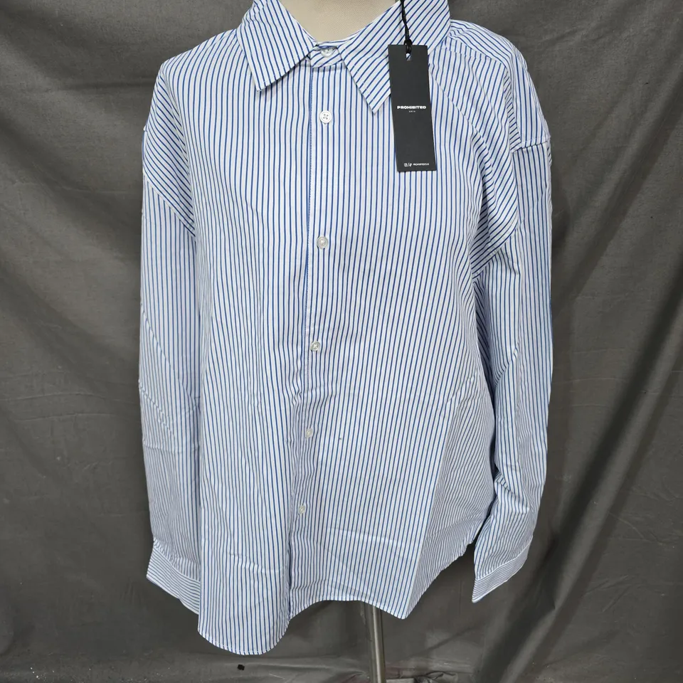 PROHIBITED SOCIAL CLUB DRESS SHIRT IN BUSINESS BLUE STRIPE SIZE XL