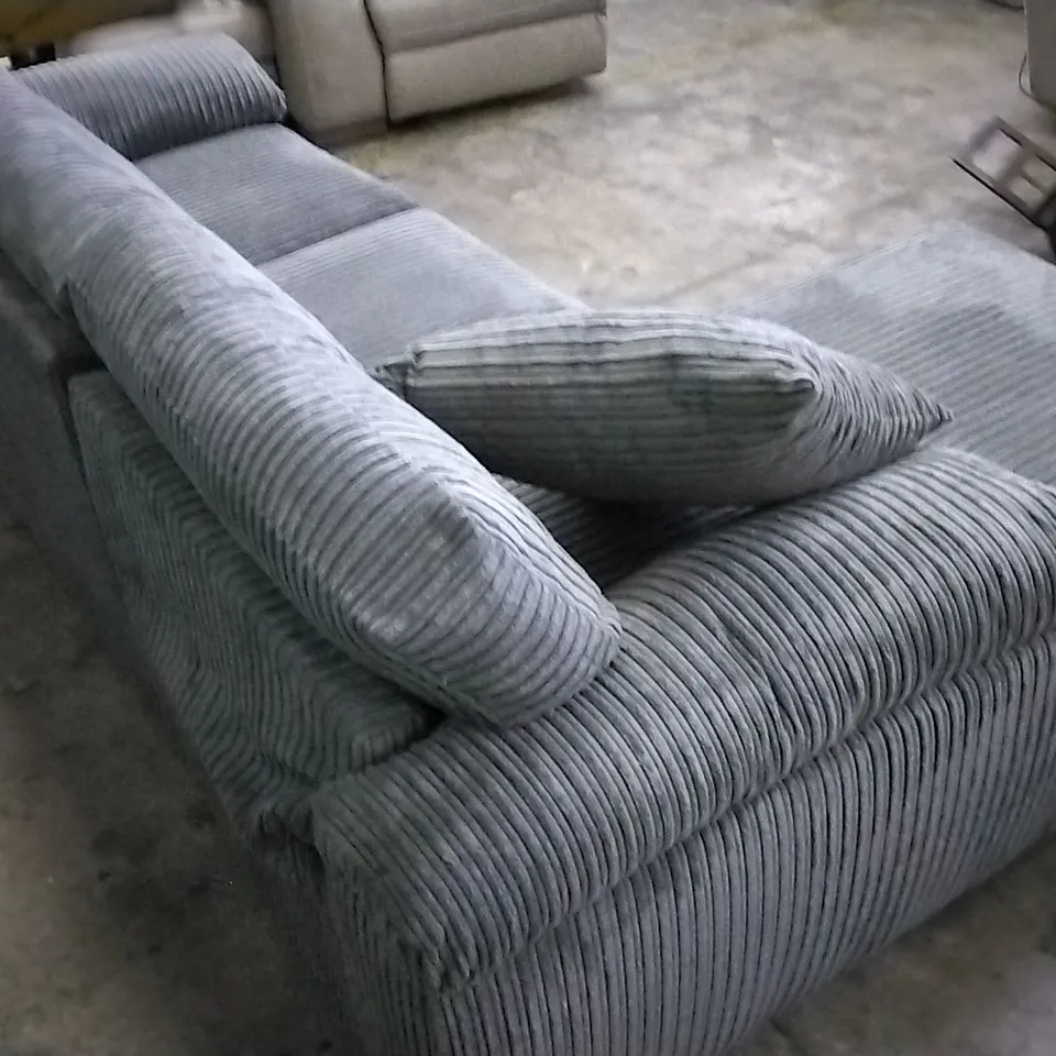 QUALITY DESIGNER JUMBO CORDED CHARCOAL GREY FABRIC L SHAPED CHAISE SOFA
