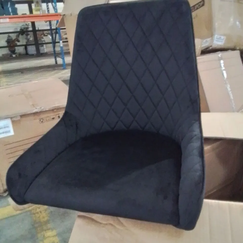 BOXED ARIM SET OF TWO BLACK VELVET DIAMOND STITCH UPHOLSTERED DINING CHAIRS