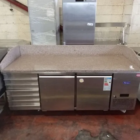 ATOSA MARBLE TOP PIZZA FRIDGE PREP COUNTER, 2 DOOR, 7 DRAWERS