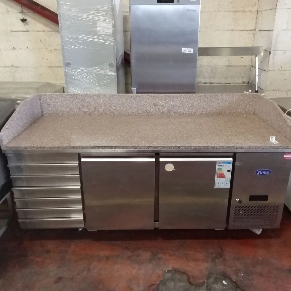 ATOSA MARBLE TOP PIZZA FRIDGE PREP COUNTER, 2 DOOR, 7 DRAWERS