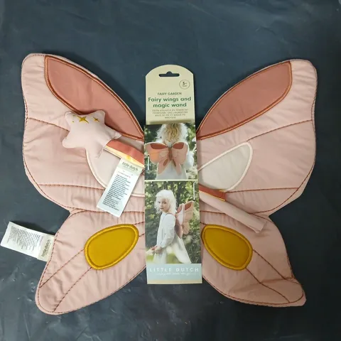 LITTLE DUTCH FAIRY WINGS AND MAGIC WAND DRESS-UP SET, PINK BUTTERFLY WINGS (3+ YEARS)