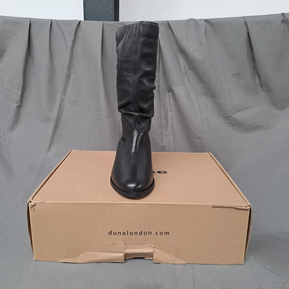 BOXED PAIR OF DUNE LONDON CALF BOOTS IN BLACK EU SIZE 36