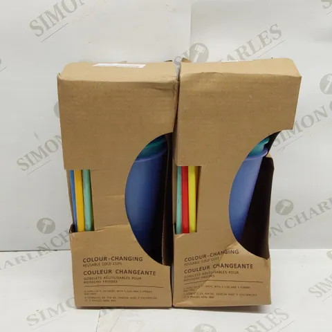 BOX OF APPROXIMATELY 2X 5PCS BRAND NEW 709ML COLOUR CHANGING REUSABLE COLD CUPS WITH STRAWS