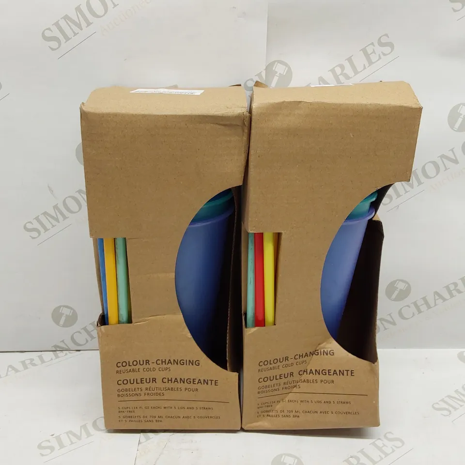 BOX OF APPROXIMATELY 2X 5PCS BRAND NEW 709ML COLOUR CHANGING REUSABLE COLD CUPS WITH STRAWS