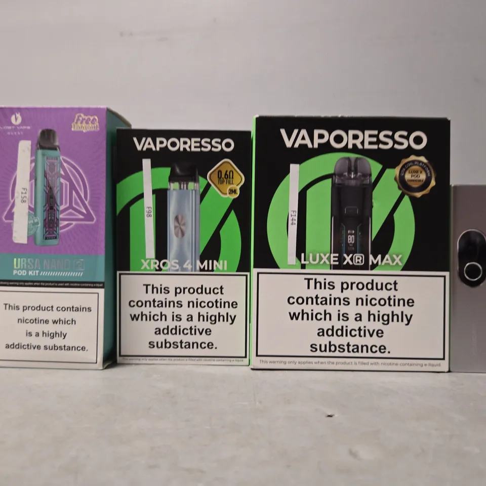 BOX OF APPROXIMATELY 15 ASSORTED E-CIGARETTES TO INCLUDE - VAPORESSO ,LOST VAPE 