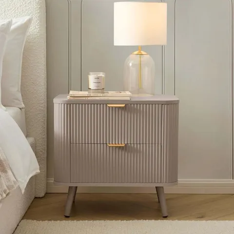BOXED DUSK HATTIE 2 DRAWER BEDSIDE TABLE - TAUPE