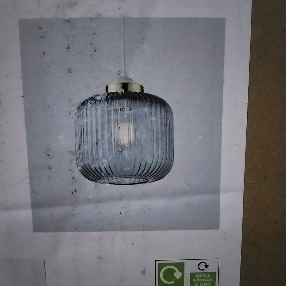 BOXED RILEY EASY FIT PENDANT SATIN BRUSHED GOLD EFFECT & NAVY GLASS SHADE 