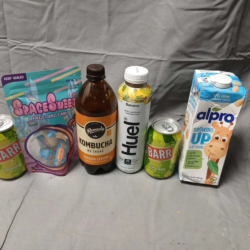 APPROXIMATELY 14 ASSORTED PRODUCTS TO INCLUDE; BARR LIMEADE, VITA COCO COCONUT WATER, JUST BEE HONEY AND SPACE SWEETS