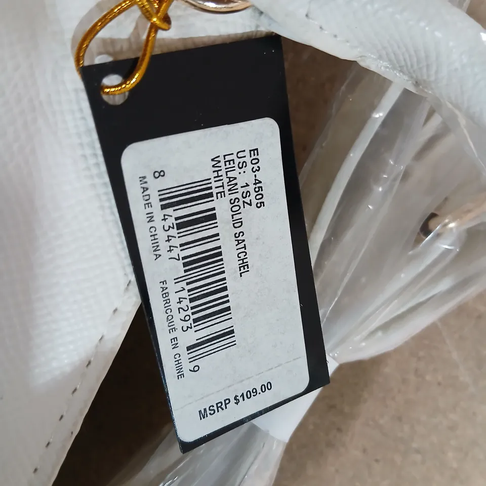 BEBE WHITE SATCHEL HANDBAG – GOLD LOGO HARDWARE