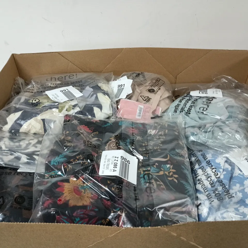 BOX OF APPROXIMATELY 18 ASSORTED CLOTHING ITEMS OF VARIOUS STYLES AND SIZES TO INCLUDE BLACK BRA, ELLA SWING DRESS, IVORY DRESS ETC