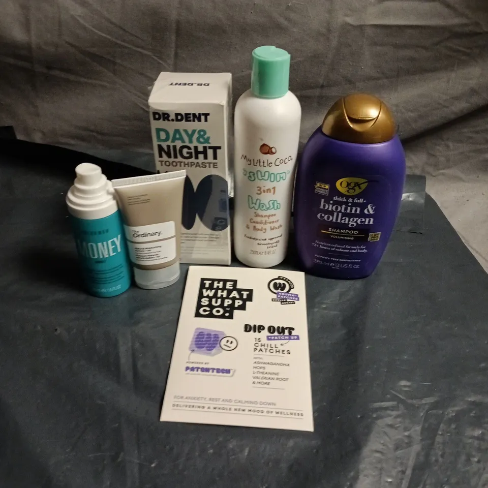 APPROXIMATEY 20 ASSORTED HEALTH AND BEAUTY PRODUCTS TO INCLUDE - DR DENT TOOTHPASTE - MY LITTLE COCO 3 IN 1 WASH AND THE WHEAT SUPP CO CHILL PATCHES