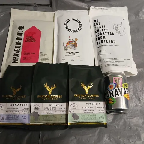 LOT OF 7 ASSORTED PACKS OF COFFEE TO INCLUDE BUXTON COFFEE AND ARTISAN ROAST