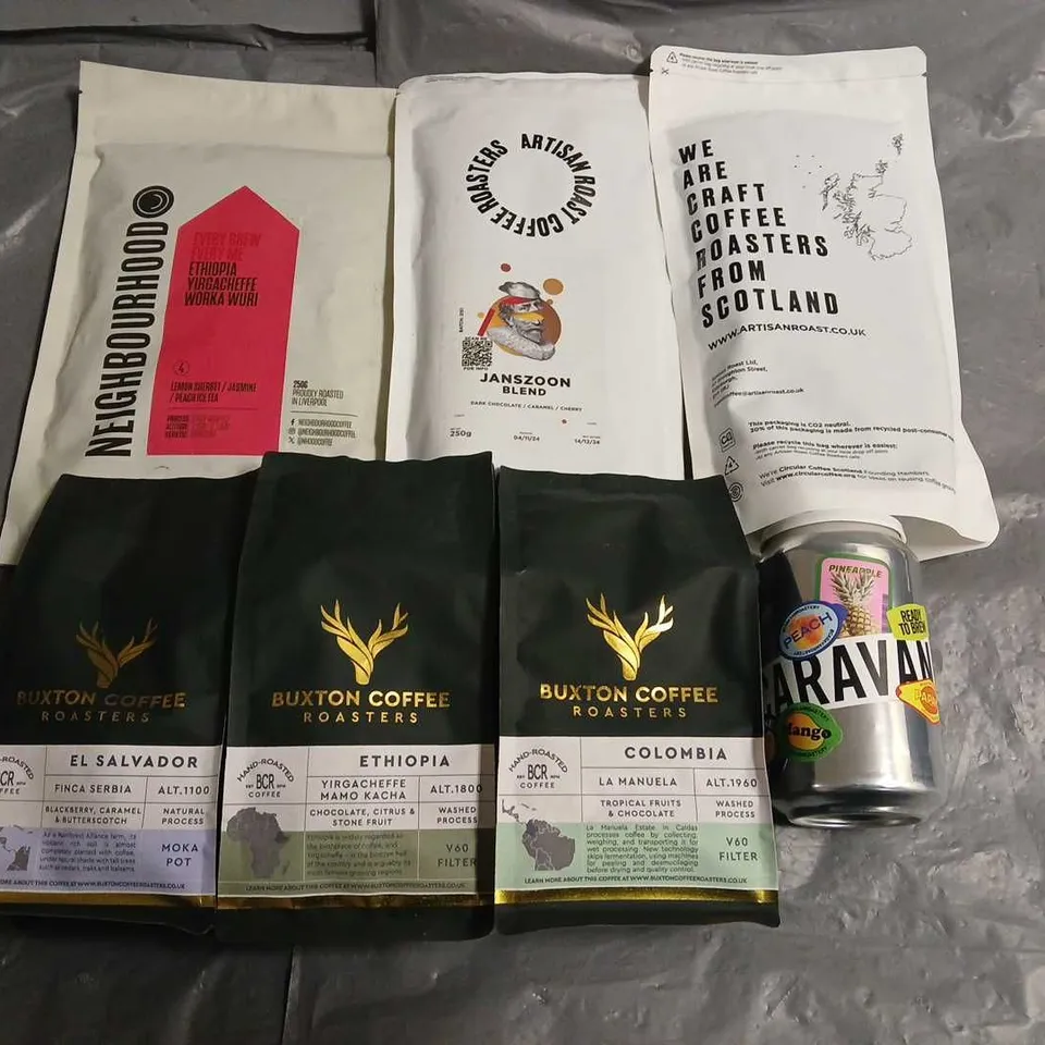 LOT OF 7 ASSORTED PACKS OF COFFEE TO INCLUDE BUXTON COFFEE AND ARTISAN ROAST