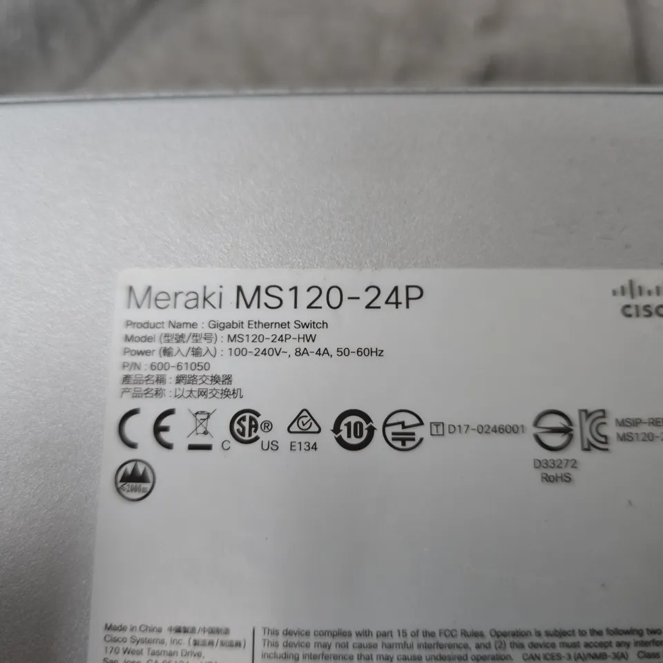 CISCO MERAKI MS120-24P GIGABIT ETHERNET SWITCH – 24-PORT POE (HW)