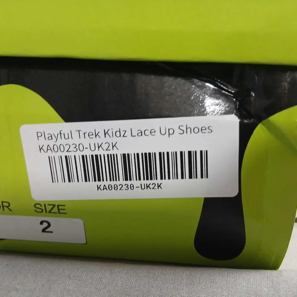 BRAND NEW BOXED KOI KIDZ PLAYFUL TREK KIDZ LACE UP SHOES – BLACK, UK 12