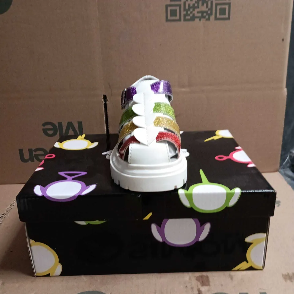 KOI KIDZ TELETUBBIES GLITTER TRUMPETS SANDALS WHITE MULTI SIZE 10