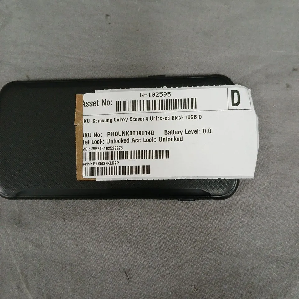 SAMSUNG GALAXY XCOVER 4 UNLOCKED SMARTPHONE - BLACK, 16GB. PHONE DOES NOT POWER ON