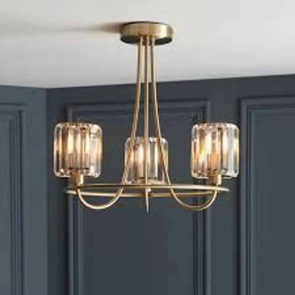 BOXED ENDON 3 LIGHT CEILING FITTING IN ANTIQUE BRASS