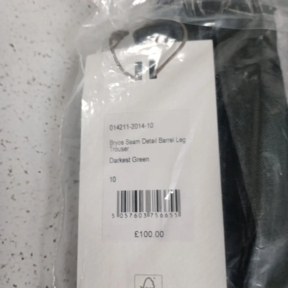HUSH DARKEST GREEN SEAM-DETAIL BARREL-LEG TROUSERS – UK 10