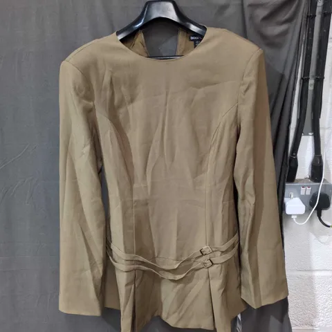 BOOHOO WOMEN’S BELTED KHAKI BEIGE TUNIC TOP – UK 10 (EU 38, US 6)