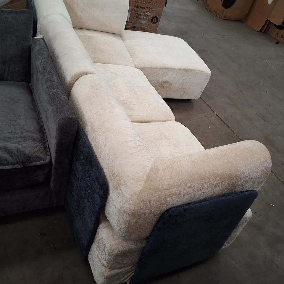 QUALITY DESIGNER MODEM CORNER SOFAS OVERSIVE 256CM CHENILLE SECTIONAL SOFA WITH OTTOMAN - BEIGE