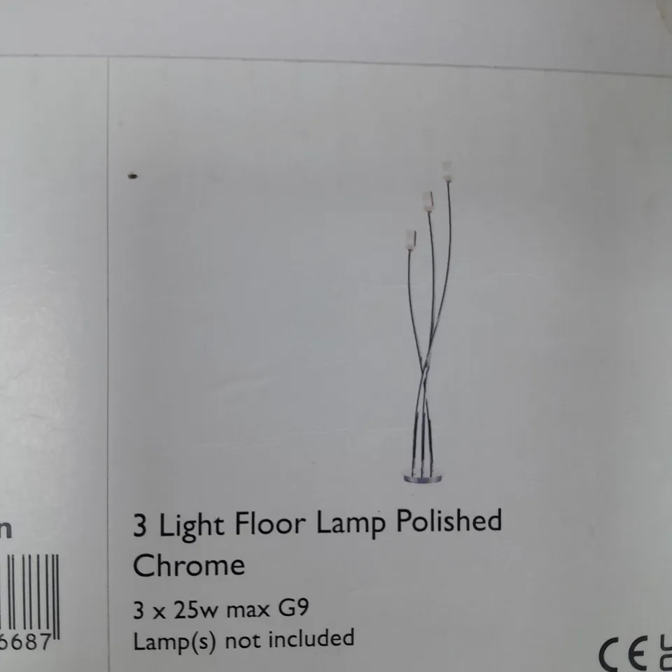 BOXED MORGAN 3 LIGHT FLOOR LAMP POLISHED CHROME - COLLECTION ONLY