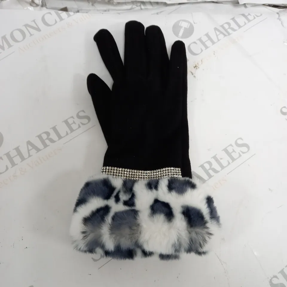 FRANK USHER FLUFF CUFF BLACK GLOVES 