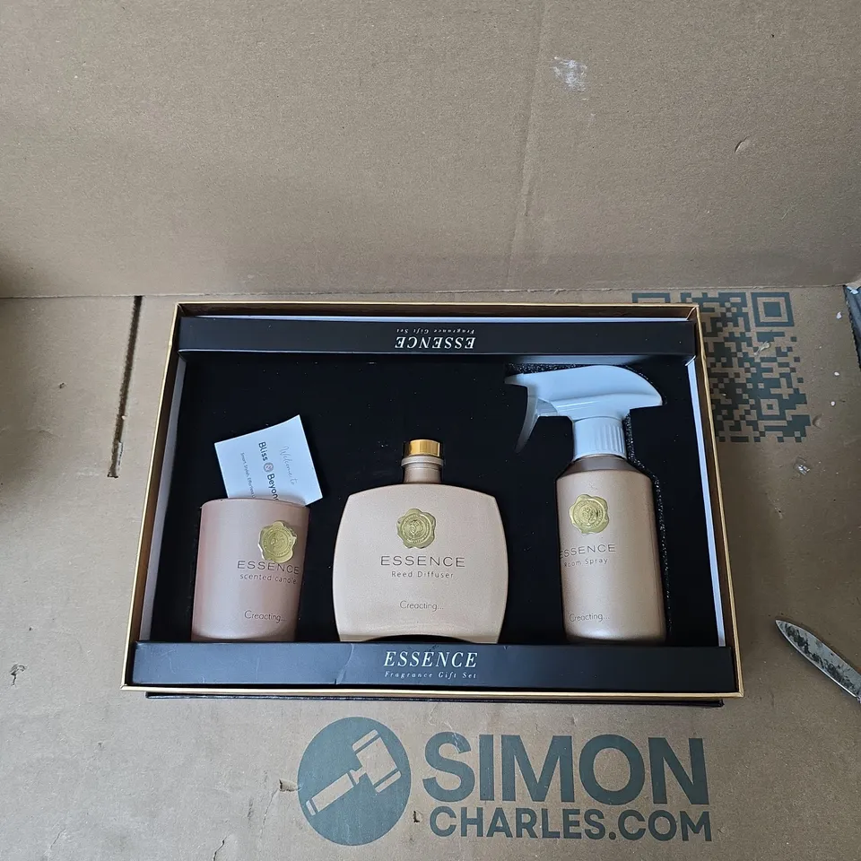 BLISS & BEYOND ESSENCE FRAGRANCE GIFT SET – 3-PIECE (SCENTED CANDLE, REED DIFFUSER AND ROOM SPRAY)