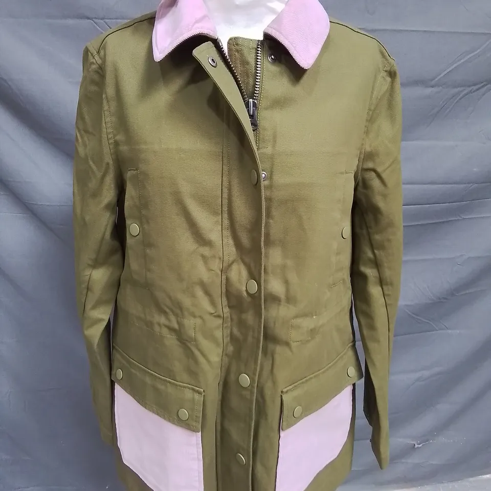 BODEN GREEN JACKET WITH PINK TRIM - UK 12