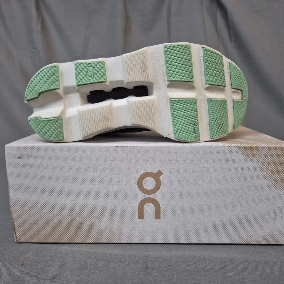 BOXED PAIR OF ON CLOUDMONSTER SHOES IN DUST/VAPOR UK SIZE 4.5