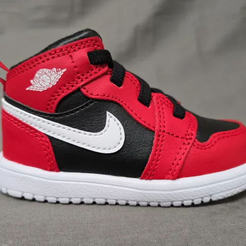 BOXED PAIR OF NIKE JORDAN 1 MID ALT INFANT'S SHOES IN RED/BLACK/WHITE UK SIZE 5.5