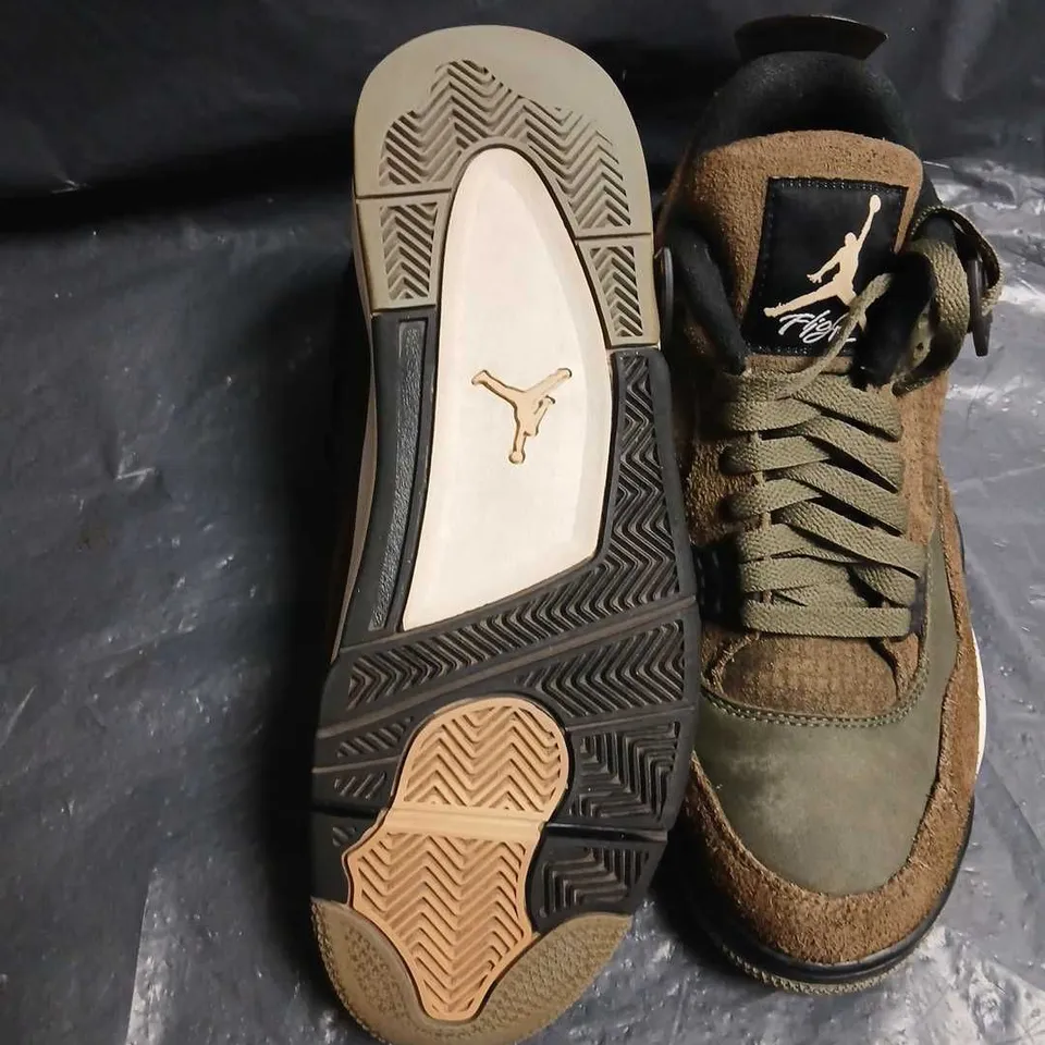 NIKE AIR JORDAN 4 RETRO FLIGHT SNEAKERS – OLIVE/BROWN SIZE 9