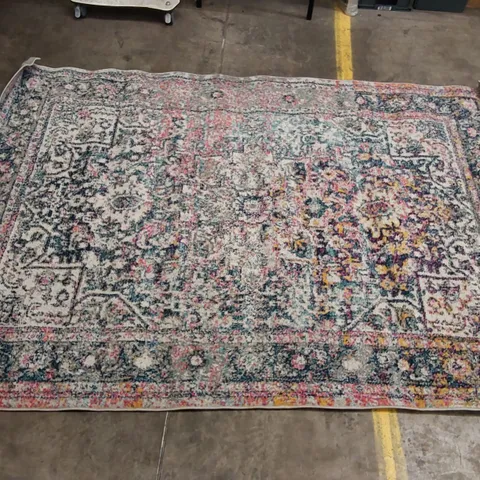 BURCIAGA POWER LOOM BLUE/WHITE/ORANGE RUG // 5' X 7'5"