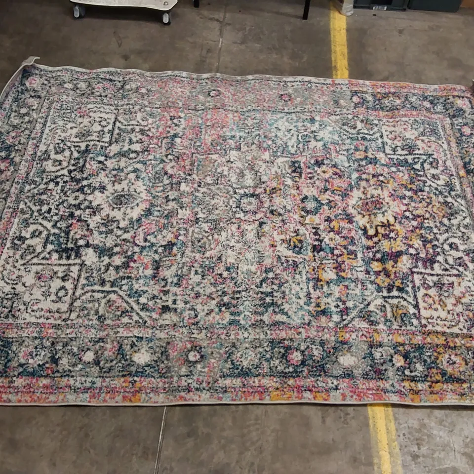 BURCIAGA POWER LOOM BLUE/WHITE/ORANGE RUG // 5' X 7'5"