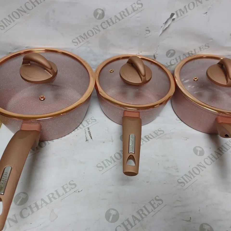 TOWER FORGED SAUCEPAN SET OF 3, CERASTONE COATING, ALUMINIUM, ROSE PINK