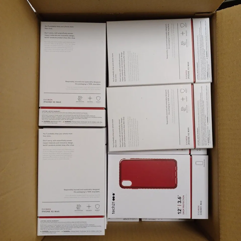 BOX OF 87 TECH21 CHERRY RED EVOROX PHONE PROTECTION CASES FOR IPHONE XS MAX