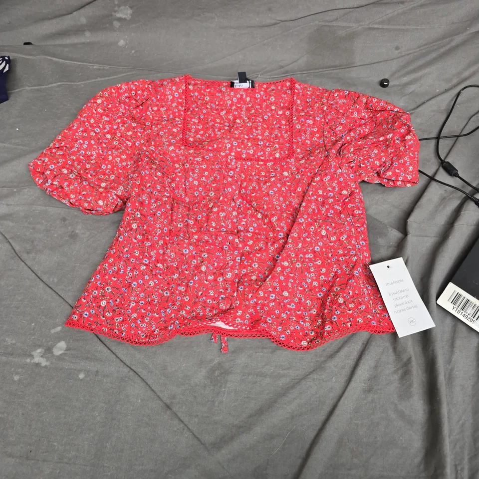 Nobody's Child Red Floral Puff-Sleeve Top – UK 12 (EU 40, US 8)