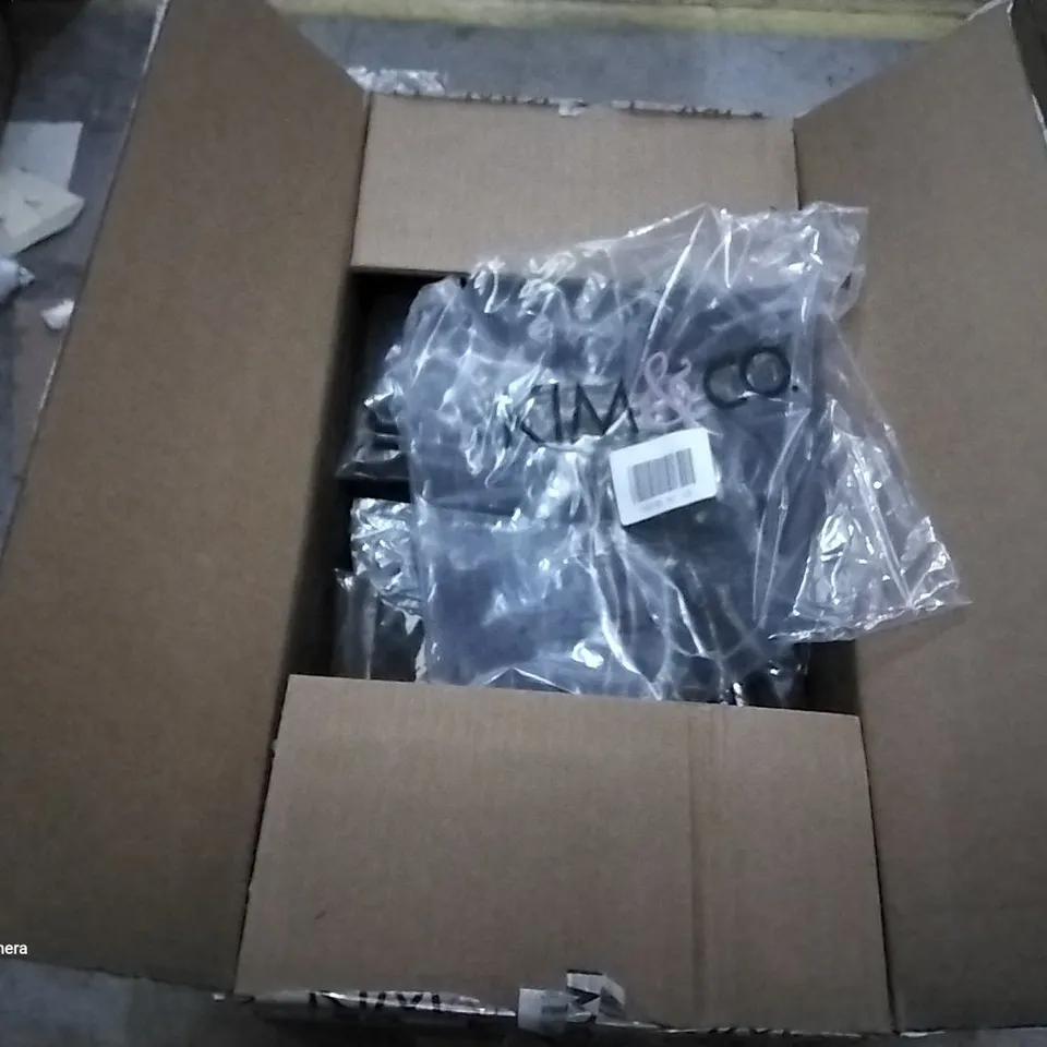 BOX OF APPROXIMATELY 30 ASSORTED BRAND NEW BAGGED BLACK KIM AND CO BLACK ZIP UP JACKETS VARIOUS SIZES