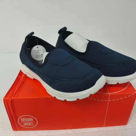 BOXED PAIR OF URBAN JACKS GEORGIA NAVY SLIP-ON SHOES β UK 4