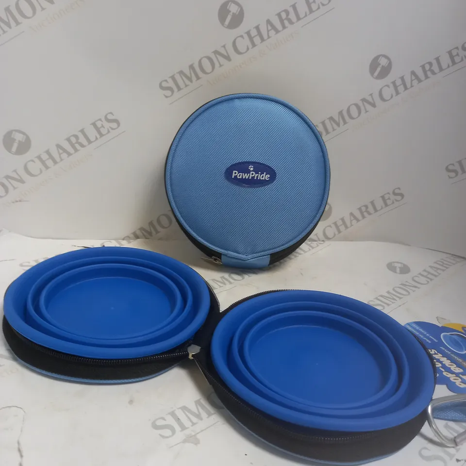 2 X PAWPRIDE COLLAPSIBLE POP UP PET DOG BOWLS IN COMPACT CARRY CASE