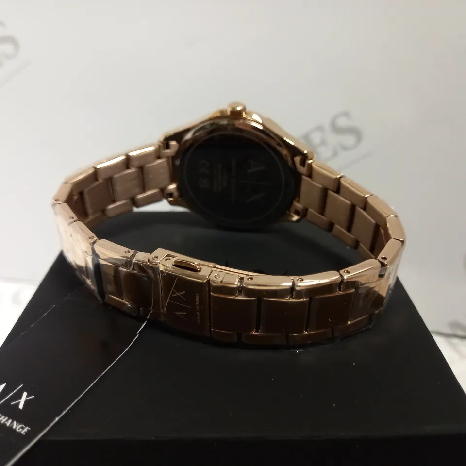 BOXED ARMANI EXCHANGE HAMPTON LADIES WATCH WITH ROSE GOLD BRACELET STYLE STRAP